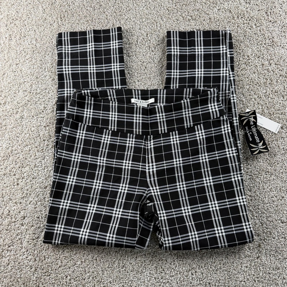 Zac & Rachel Dress Pants Womens 10 Black Plaid Ponte Pull On Stretch Office